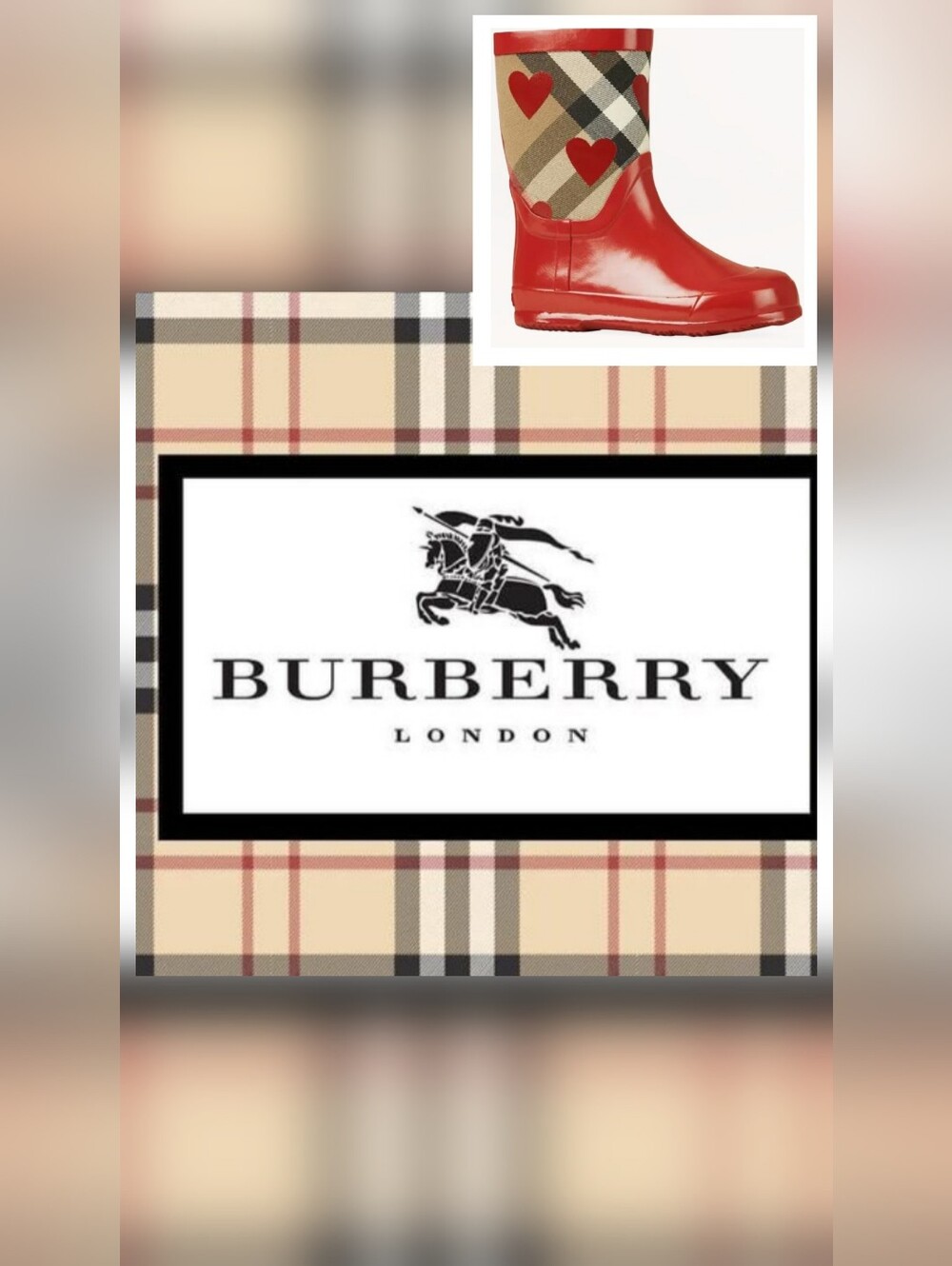 Girls Red Heart Plaid Rain Boots